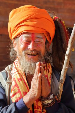 BHAKTAPUR, Nepal - 31 Aralık 2014: Bir Sadhu (Kutsal adam portresi)