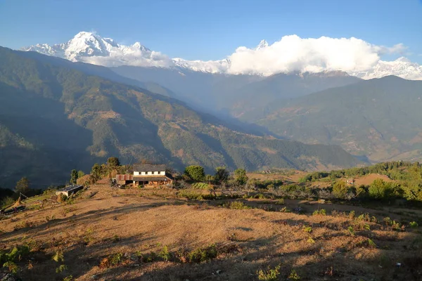 Dhampus, Nepal: De Himalaya-bergen gezien vanaf Annapurna uitlopers in de buurt van Pokhara — Stockfoto