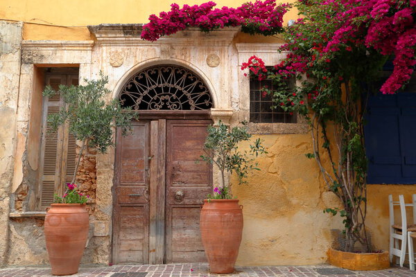 CHANIA, CRETE - MAY 19, 2014: A colorful venetian facade in the Old Town