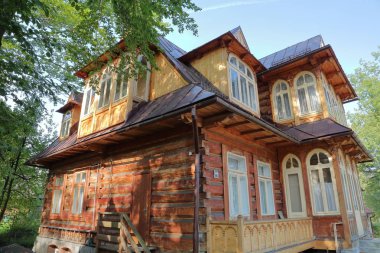 Zakopane, Polonya - 16 Eylül 2014: Ahşap ev Zakopane (Tatras dağlar)