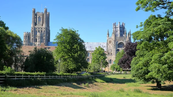 Widok na katedrę z Cherry Hill Park w Ely, Cambridgeshire, Norfolk, Wielka Brytania — Zdjęcie stockowe