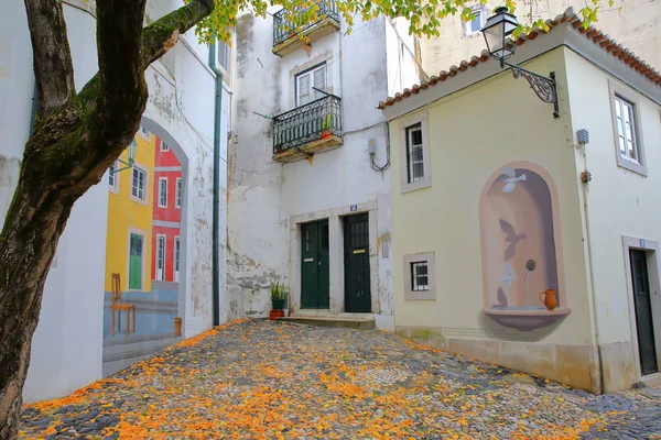 Lisboa Portugal Novembro 2017 Praça Colorida Arte Rua Bairro Alfama — Fotografia de Stock