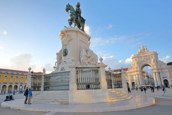 Лісабон Португалія Листопада 2017 Comercio Площі Захід Сонця Кінного Статуя — стокове фото
