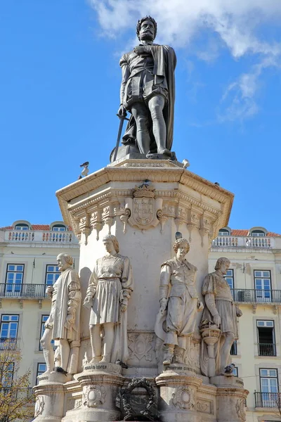 Lisboa Portugal Novembro 2017 Close Estátua Poeta Luis Camoes Praça — Fotografia de Stock