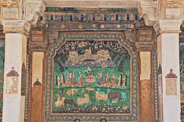 Bundi, Rajasthan, Hindistan - 08 Aralık 2017: Chitrasala Bundi Sarayı (Garh, duvar resimleri)