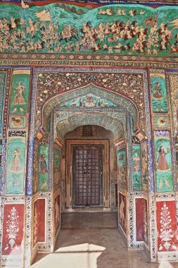 Bundi, Rajasthan, Hindistan - 08 Aralık 2017: Chitrasala Bundi Sarayı (Garh, duvar resimleri)