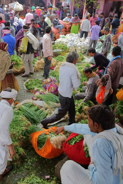 Jaipur Rajasthan Indien Dezember 2017 Der Geschäftige Bunte Gemüsemarkt Der — Stockfoto