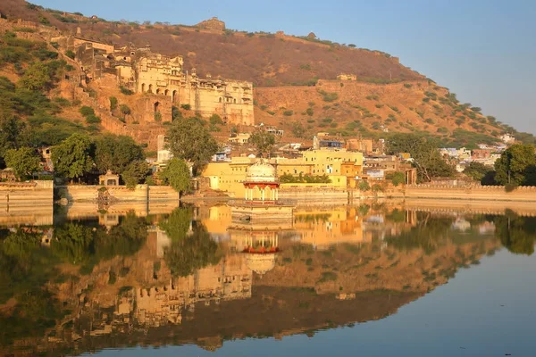 Vue Générale Vieille Ville Bundi Palais Bundi Garh Avec Lac — Photo