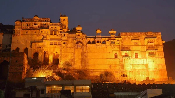 Exterieur Voorgevel Van Het Paleis Garh Van Bundi Nachts Bundi — Stockfoto