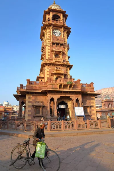 印度拉贾斯坦邦 2017年12月16日 日出萨达尔帕特尔市场的钟楼 — 图库照片