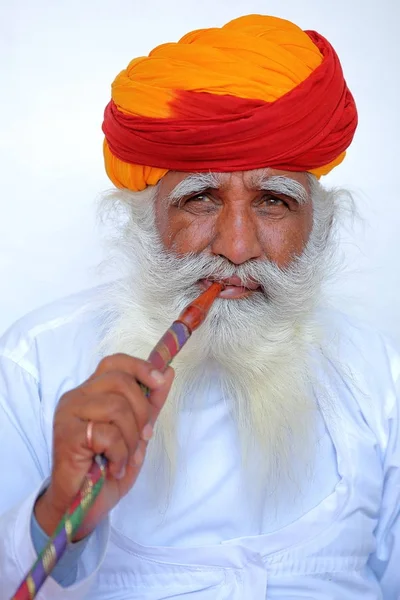 Jodhpur Rajasthan India December 2017 Portrait Man Long White Mustache — Stock Photo, Image