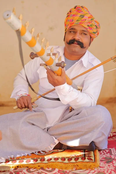 Jodhpur Rajasthan India December 2017 Portrait Musician Nice Mustache Colorful — Stock Photo, Image