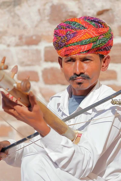 Jodhpur Rajasthan India December 2017 Portrait Musician Nice Colorful Turban — Stock Photo, Image