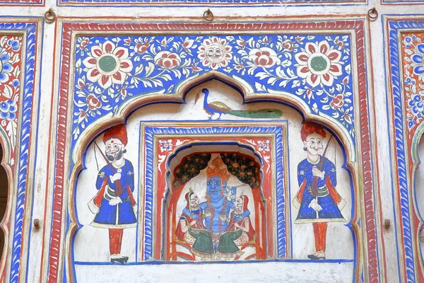 Nawalgarh Rajasthan Inde Décembre 2017 Détails Des Peintures Intérieur Morarka — Photo