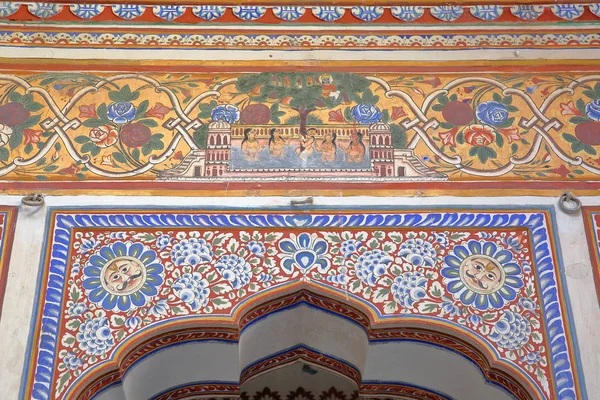 Nawalgarh Rajasthan Inde Décembre 2017 Détails Des Peintures Intérieur Poddar — Photo