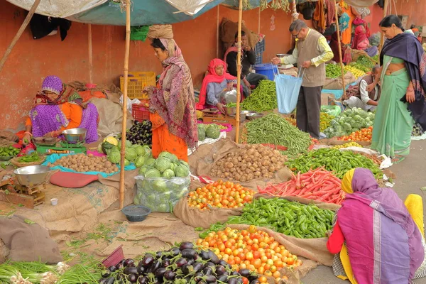 Jaipur Rajasthan Hindistan Aralık 2017 Renkli Sebze Pazarı Şehir Palace — Stok fotoğraf