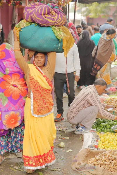 Jaipur Rajasthan Indien Dezember 2017 Der Bunte Gemüsemarkt Der Nähe — Stockfoto