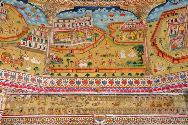 Bikaner Rajasthan India Diciembre 2017 Detalles Las Pinturas Murales Dentro — Foto de Stock