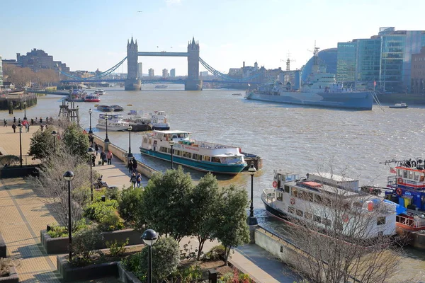 London Februari 2018 Riverside Promenaden Österut Längs Floden Themsen Med — Stockfoto