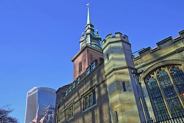 All Hallows Tower Church Distrito Financeiro Cidade Londres Com Fenchurch — Fotografia de Stock