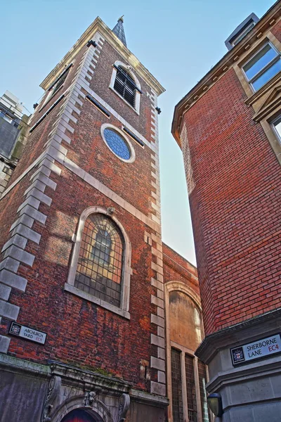 Londres Reino Unido Fevereiro 2018 Fachada Externa Santa Maria Abchurch — Fotografia de Stock