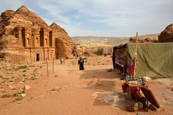 Petra Ürdün Mart 2016 Manastır Deir Planda Hatıra Eşyası Mağazaları — Stok fotoğraf