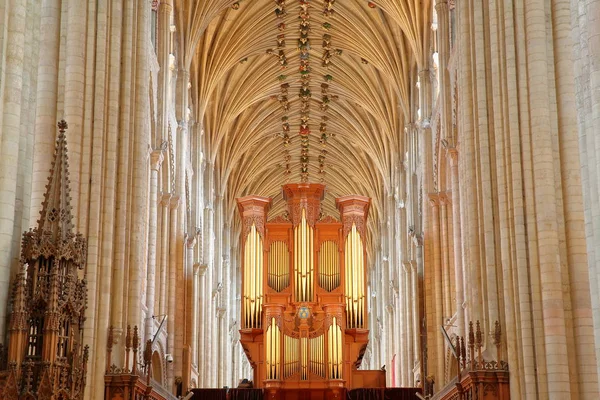 Norwich Egyesült Királyság Március 2018 Oszlopok Boltíves Tető Katedrális Orgona — Stock Fotó