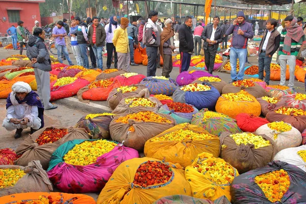 Jaipur Rajasthan Indien Dezember 2017 Der Bunte Blumenmarkt Der Nähe — Stockfoto