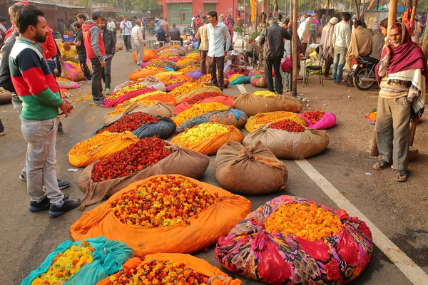 Jaipur Rajasthan Indien Dezember 2017 Der Bunte Blumenmarkt Der Nähe — Stockfoto