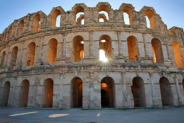 Impressive Roman Amphitheater Jem Tunisia Sun Star — Stock Photo, Image