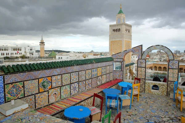 Túnez Túnez Diciembre 2019 Colorida Terraza Azulejos Con Vistas Medina —  Fotos de Stock