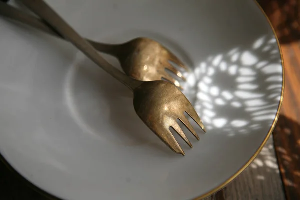 German silver dessert forks on the plate