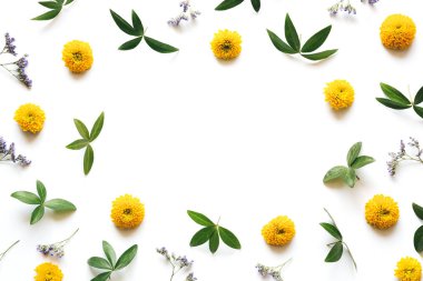 Çiçek ve yeşil yaprakları çerçeve