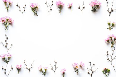 Beyaz arkaplanda çiçek çerçevesi