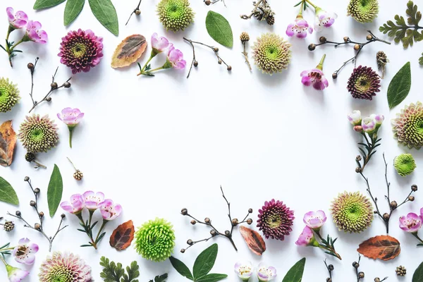 Beyaz arkaplanda çiçek çerçevesi