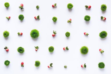 Kırmızı çilek ve yeşil çiçek başları ile desen