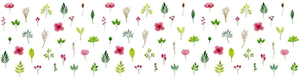 Ακουαρέλα μοτίβο με ανοιξιάτικα λουλούδια και φύλλα — Φωτογραφία Αρχείου
