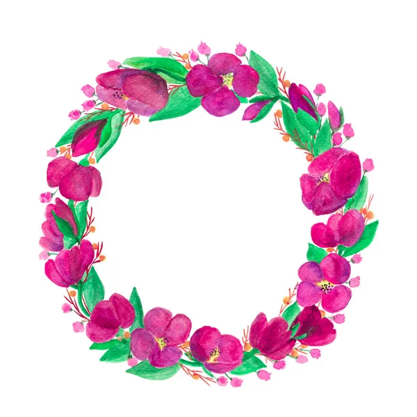 Floral Wreath Watercolor White Background Copy Space — 스톡 사진