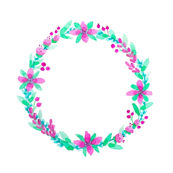 Floral Wreath Watercolor White Background Copy Space — Stock Photo, Image