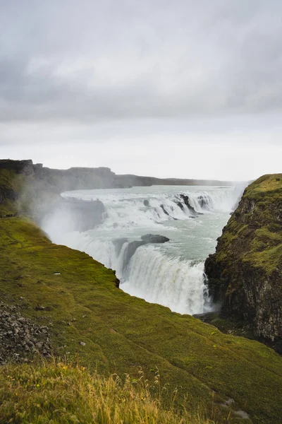 Widok Góry Słynny Wodospad Gullfoss Złoty Krąg Islandii — Zdjęcie stockowe