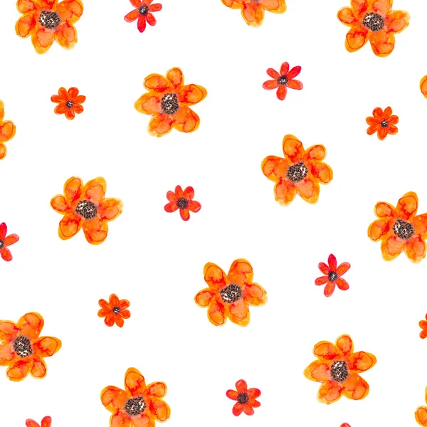 Plný Rám Květinový Vzor Akvarelu Pomerančové Květiny Bílém Pozadí Prvek — Stock fotografie