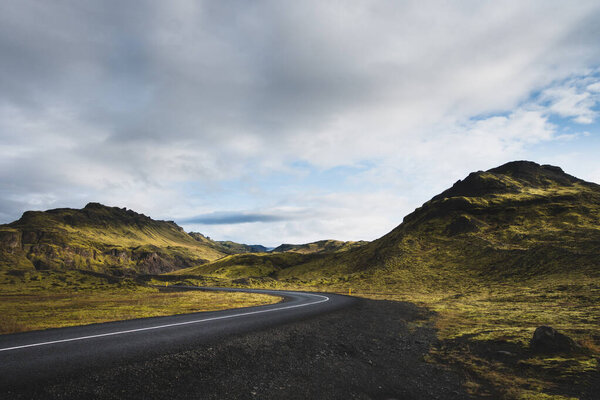 Road through rural landscape (south Iceland).
