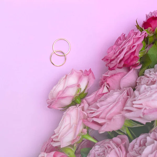 Rosas Rosadas Sobre Delicado Fondo Rosa Concepto Amor Boda Copiar —  Fotos de Stock