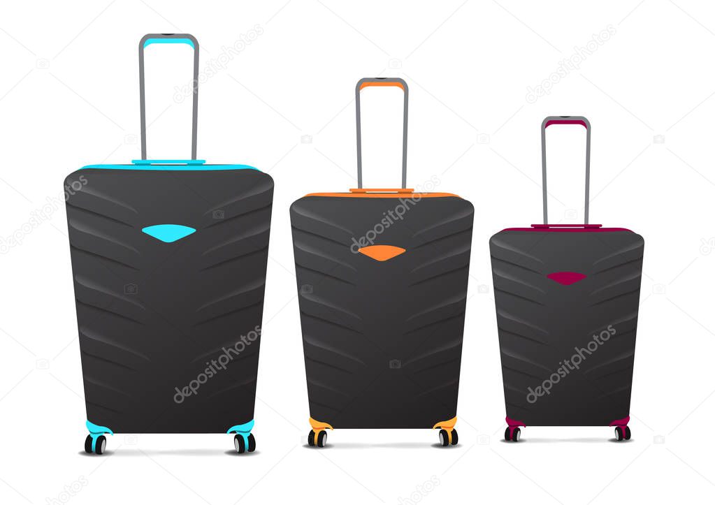 Three Suitcases On Wheels With Telescopic Handle