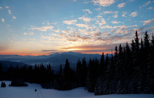 Όμορφη ανατολή του ηλίου στα βουνά το χειμώνα — Φωτογραφία Αρχείου