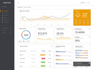 Düz tasarım dashboard, yönetici şablonu