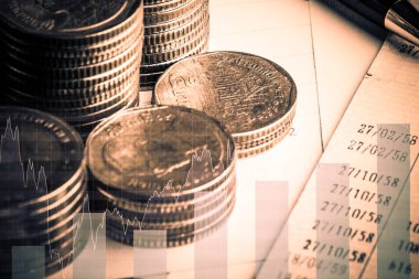 Finans, iş ve bankacılık kavramı. Para, gr Çift pozlama