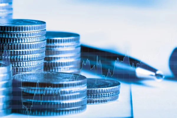 Financiële Zakelijke Bancaire Concept Dubbele Blootstelling Van Geld Grafiek Voorraad — Stockfoto