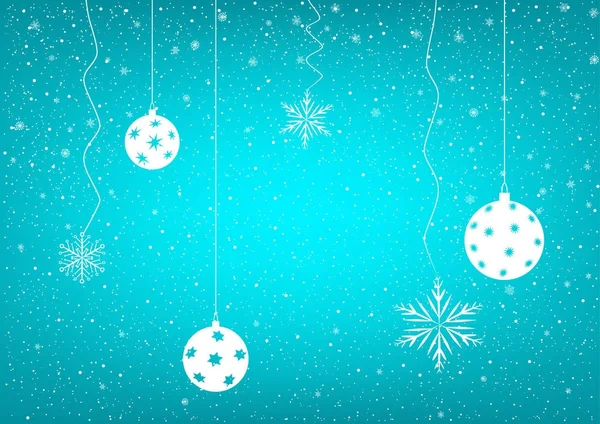 Blå snöiga bakgrund julgranskulor — Stock vektor