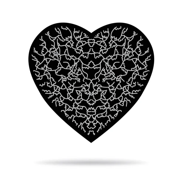 Corazón negro con patrón gris y sombra — Vector de stock